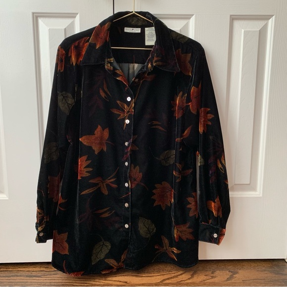 🍂 Vintage 90s Velvet Button Down - Picture 1 of 5